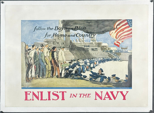 "Follow The Boys In Blue" WWI Navy Recruitment Poster by George Hand Wright (1917) - posterpalace.com