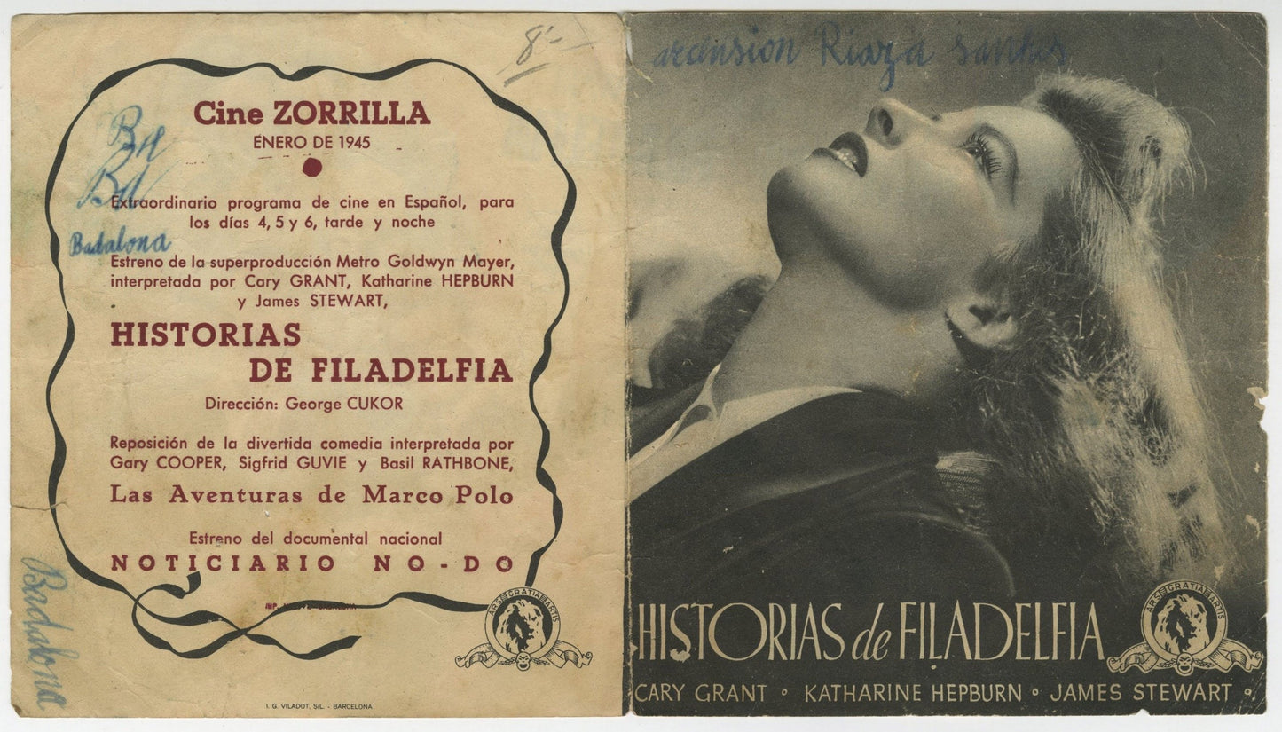 Philadelphia Story Spanish Four Page Herald (R 1945) - posterpalace.com