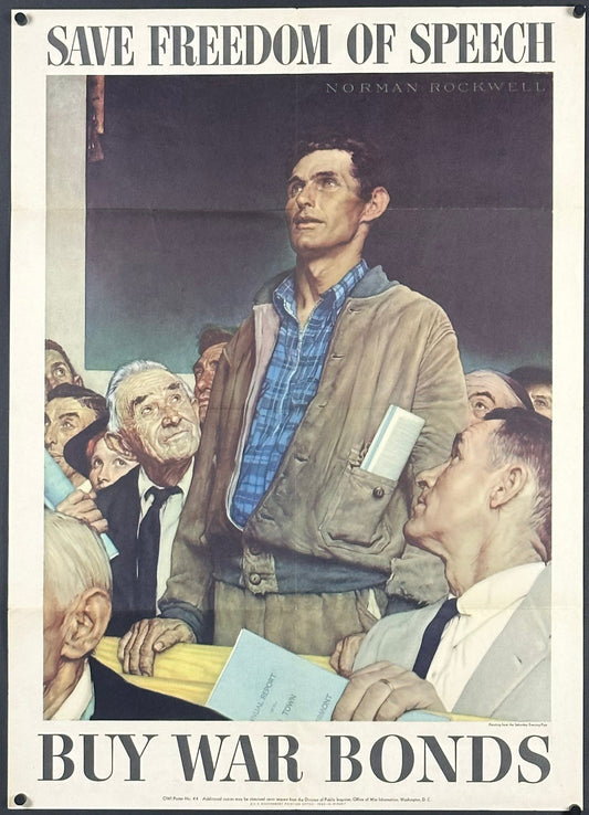 "Save Freedom Of Speech" WWII OWI #44 Home Front Poster (Small Format) by Norman Rockwell (1943) - posterpalace.com