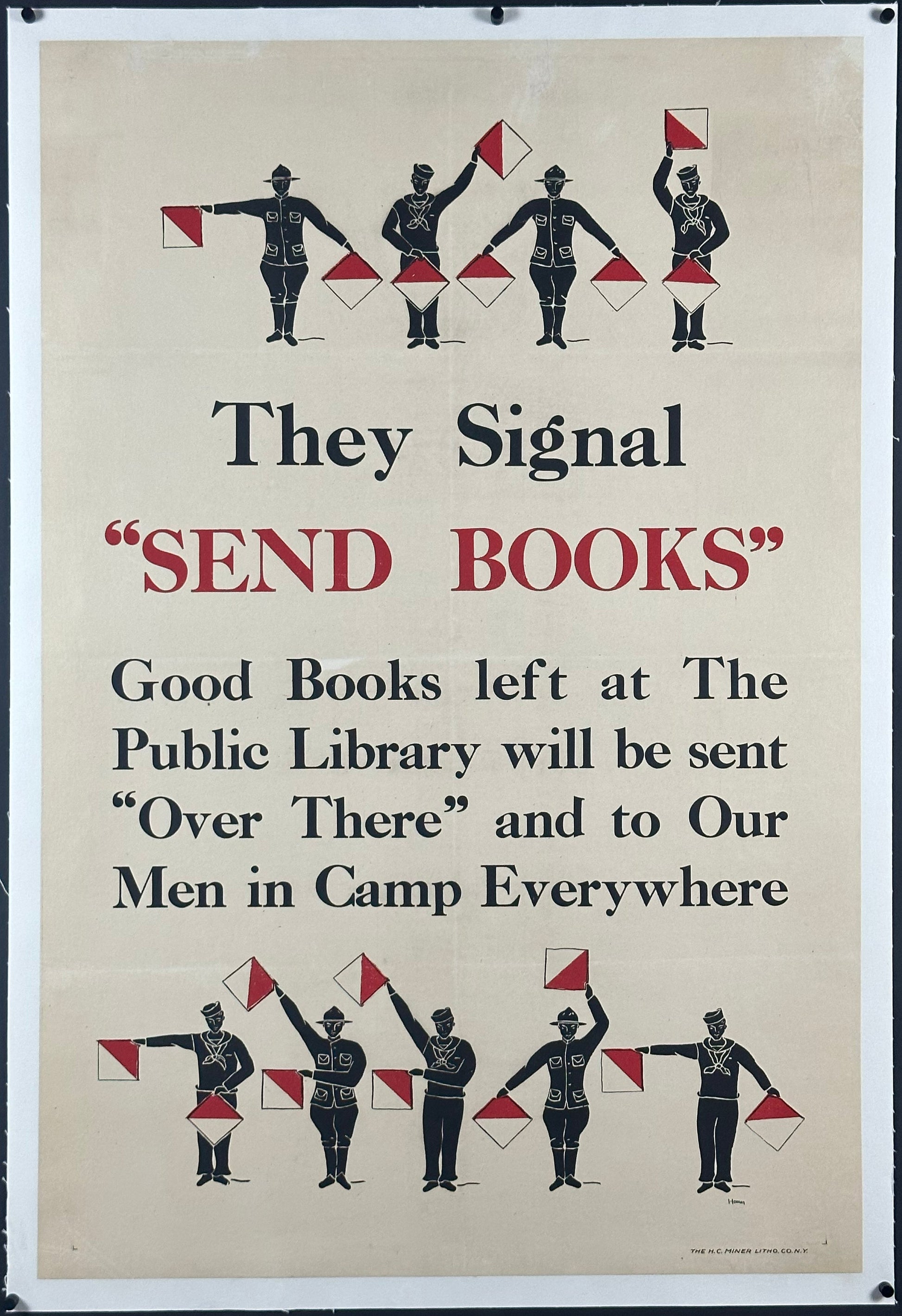 "They Signal 'Send Books'" Library Book Drive WWI Home Front Poster by Homer (1917) - posterpalace.com