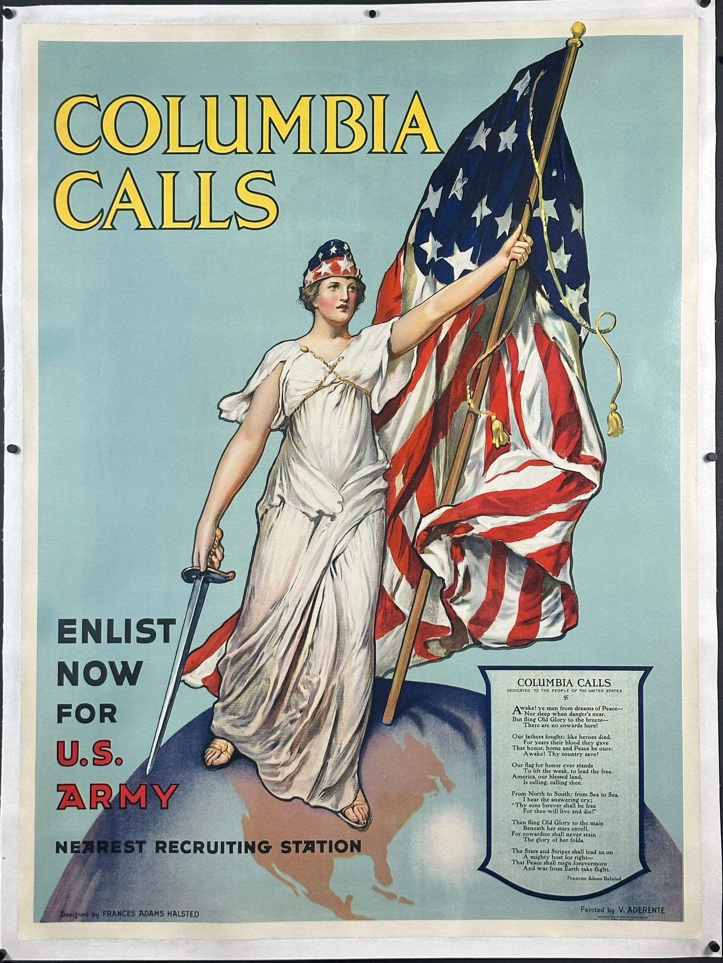 "Columbia Calls" WWI U.S. Army Recruitment Poster by Francis Adams Halstead & Vincent Aderente (1916) - posterpalace.com