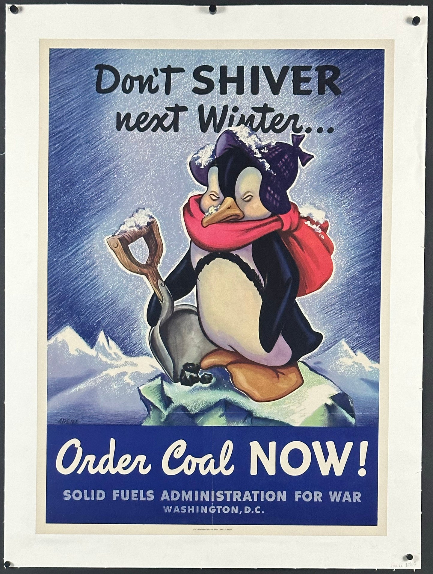 "Don't Shiver Next Winter" Coal Rationing WWII Home Front Poster by Egmont Arens (1944) - posterpalace.com