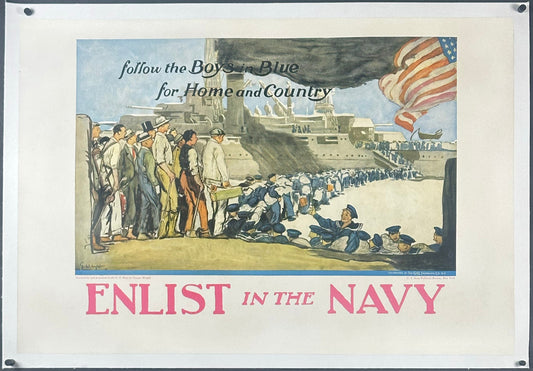 "Follow The Boys In Blue" WWI Navy Recruitment Poster by George Hand Wright (1917) - posterpalace.com
