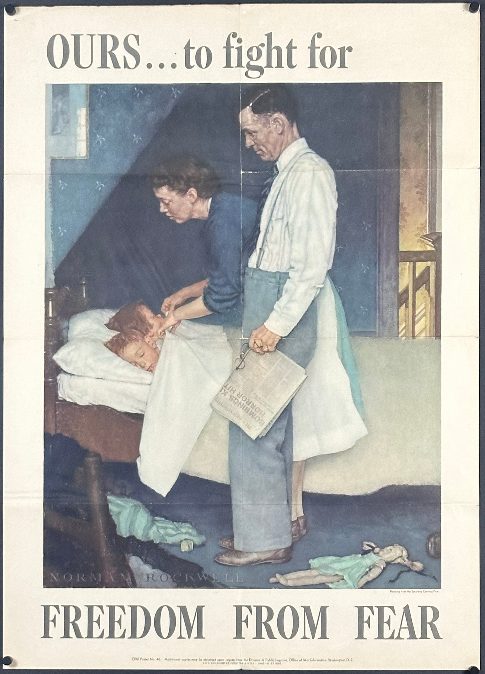 "Freedom from Fear" WWII OWI #46 Home Front Poster (Small Format) by Norman Rockwell (1943) - posterpalace.com
