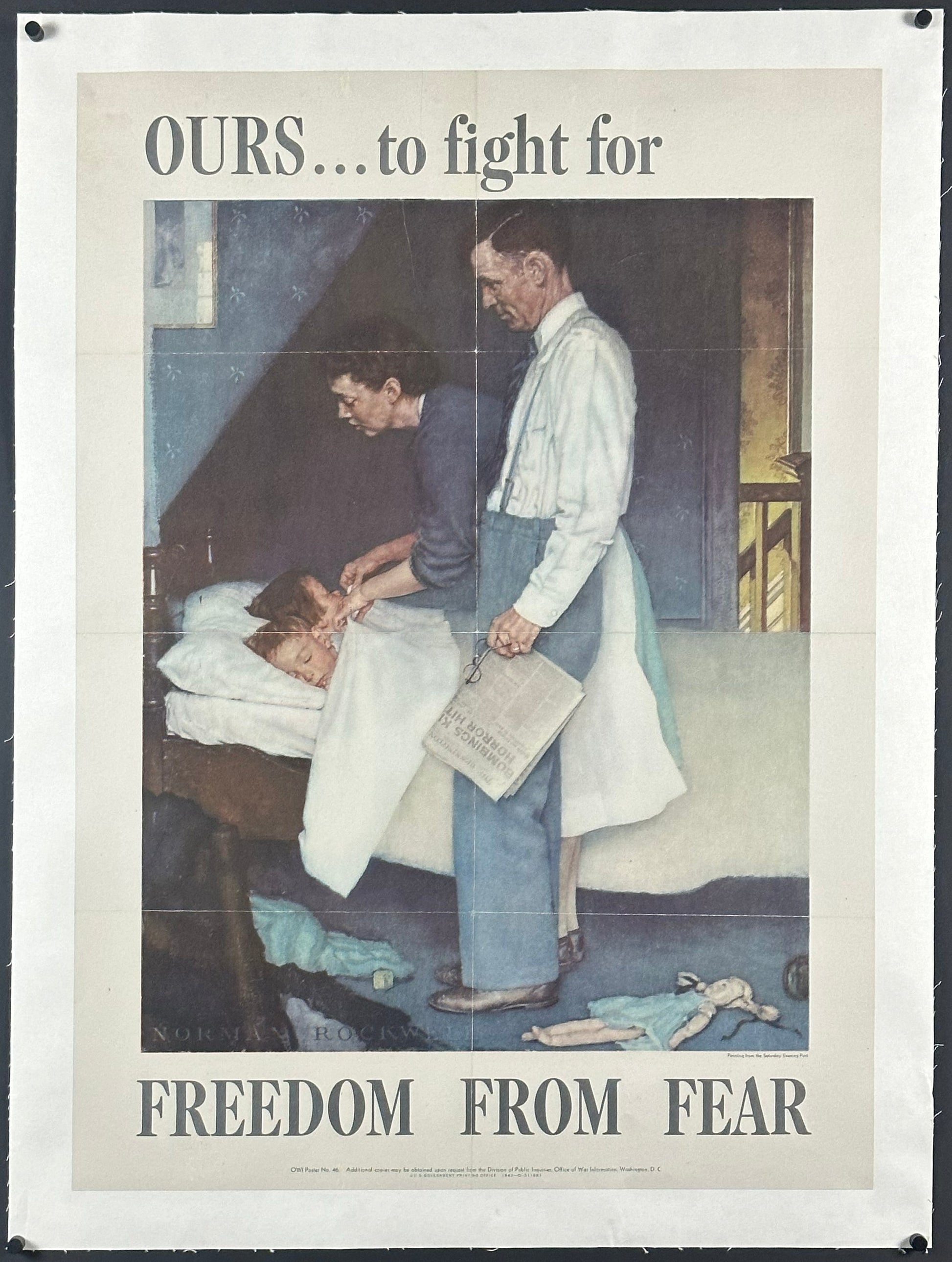 "Freedom from Fear" WWII OWI #46 Home Front Poster (Small Format Version) by Norman Rockwell (1943) - posterpalace.com
