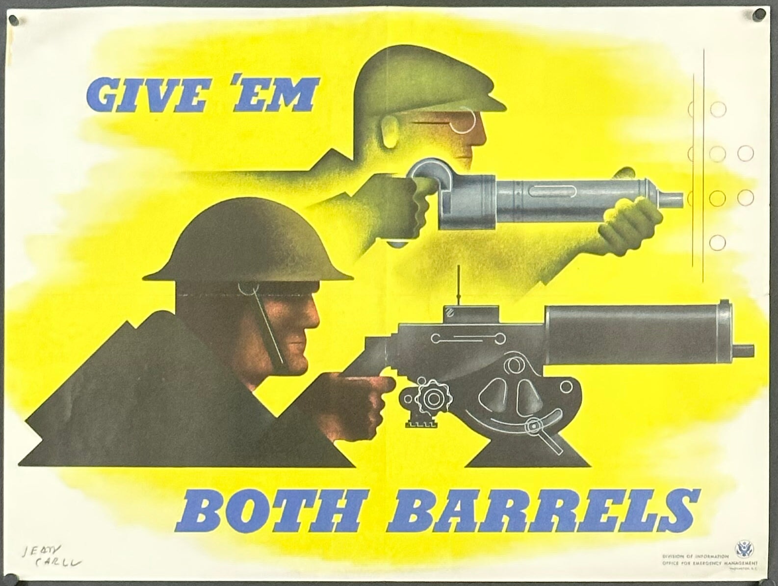 "Give 'Em Both Barrels" WWII Home Front Propaganda Poster by Jean Carlu (1941) - posterpalace.com