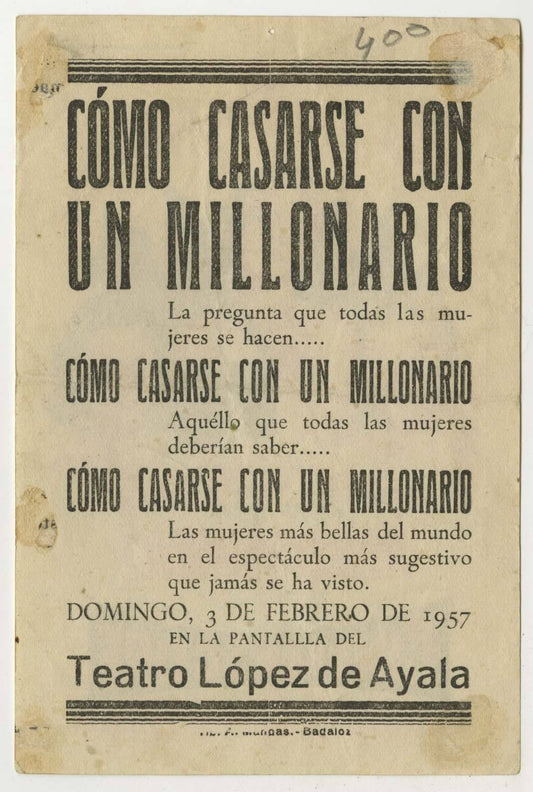 How To Marry A Millionaire Spanish Herald (R 1957) - posterpalace.com