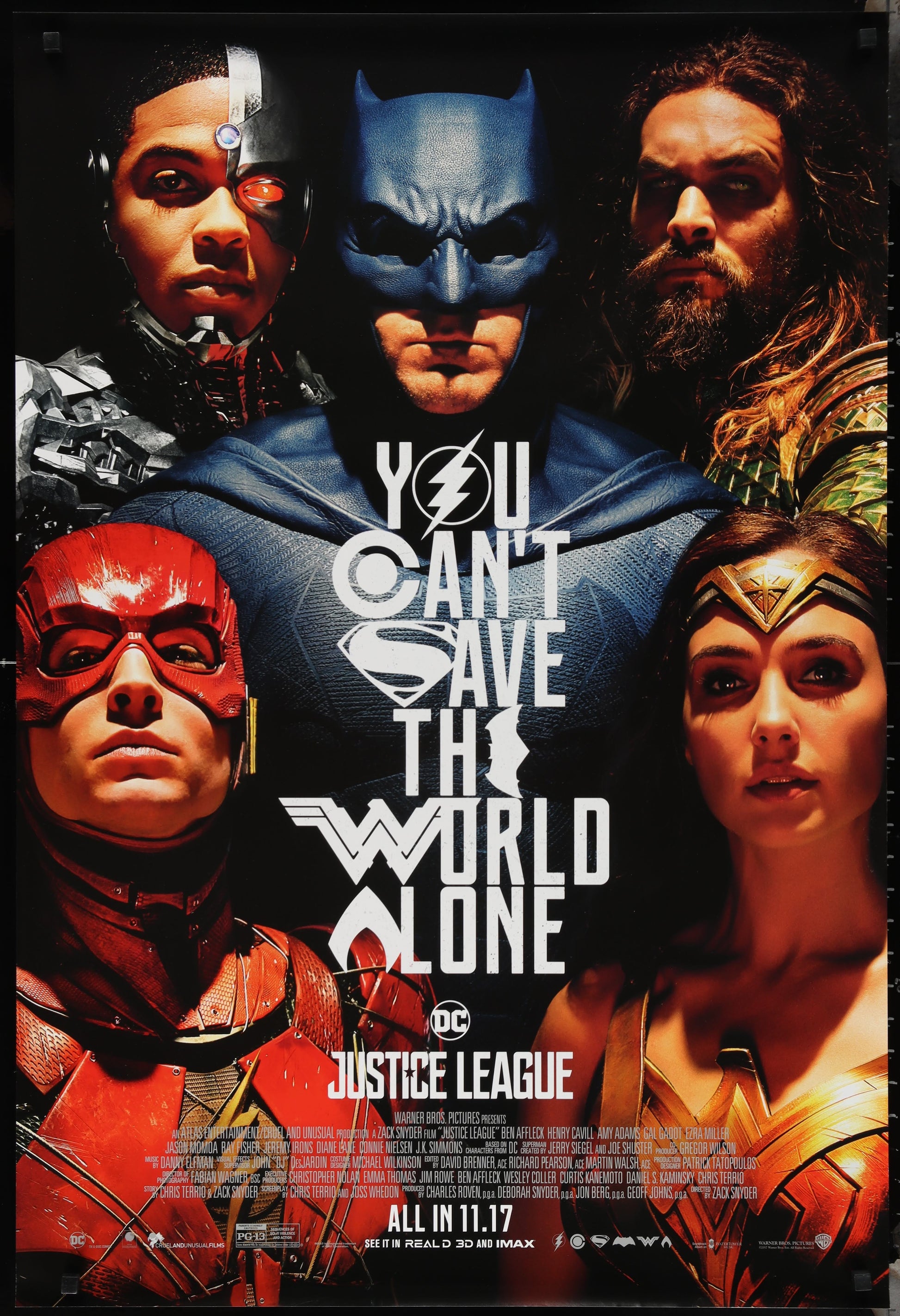 Justice League US One Sheet (2017) - ORIGINAL RELEASE - posterpalace.com