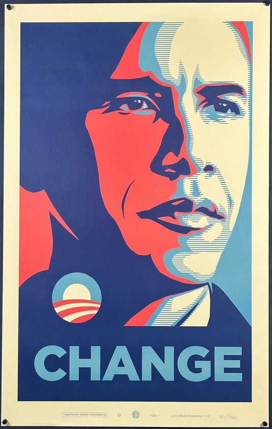 Obama "Change" Campaign Poster Hand Numbered Edition by Shepard Fairey (2008) - posterpalace.com