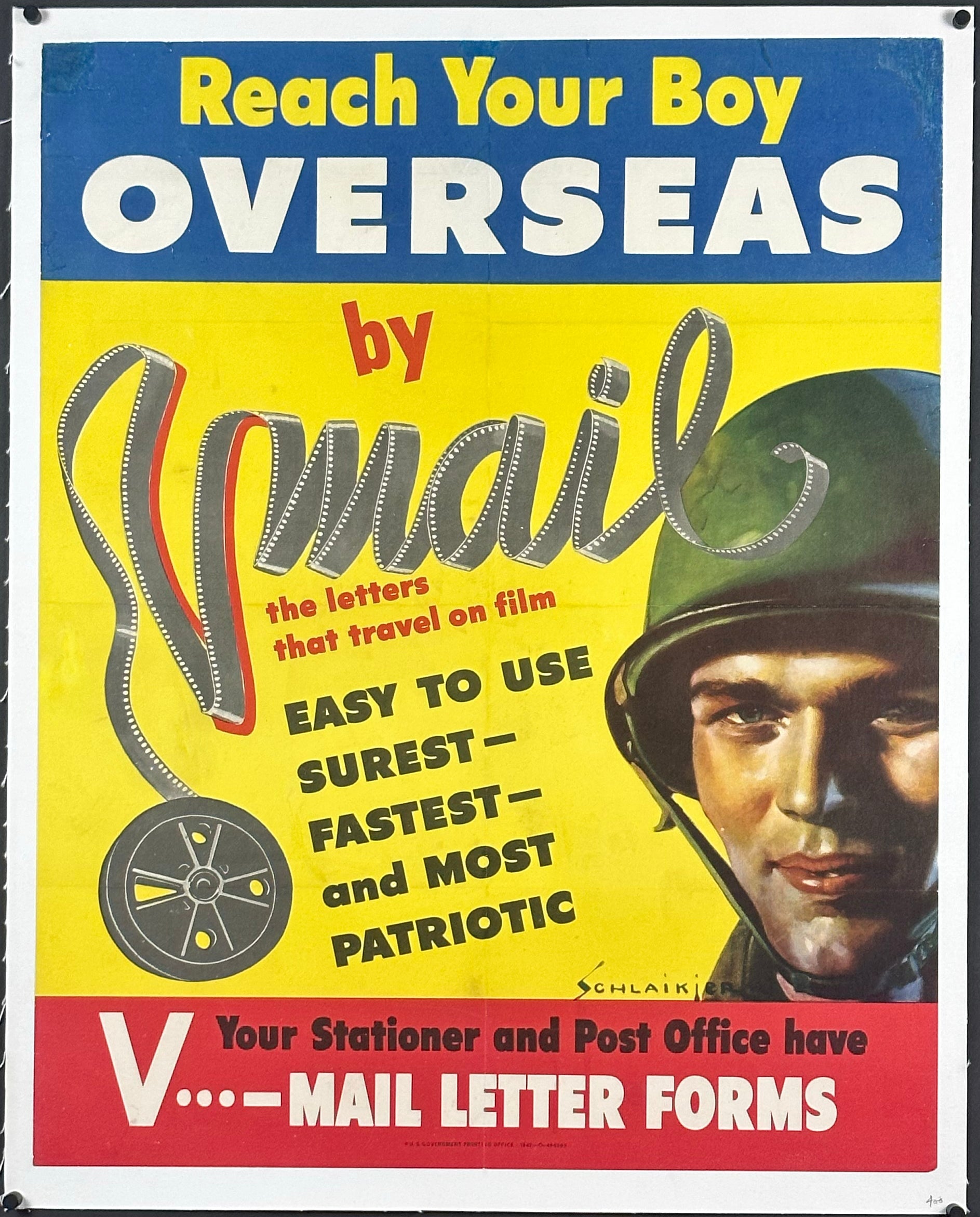 "Reach Your Boy Overseas" WWII Vmail Poster by Jes William Schlaikjer (1942) - posterpalace.com