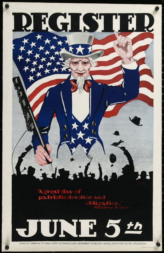 "Register June 5th" WWI Uncle Sam Military Draft Poster by Arthur William Colen (1917) - posterpalace.com