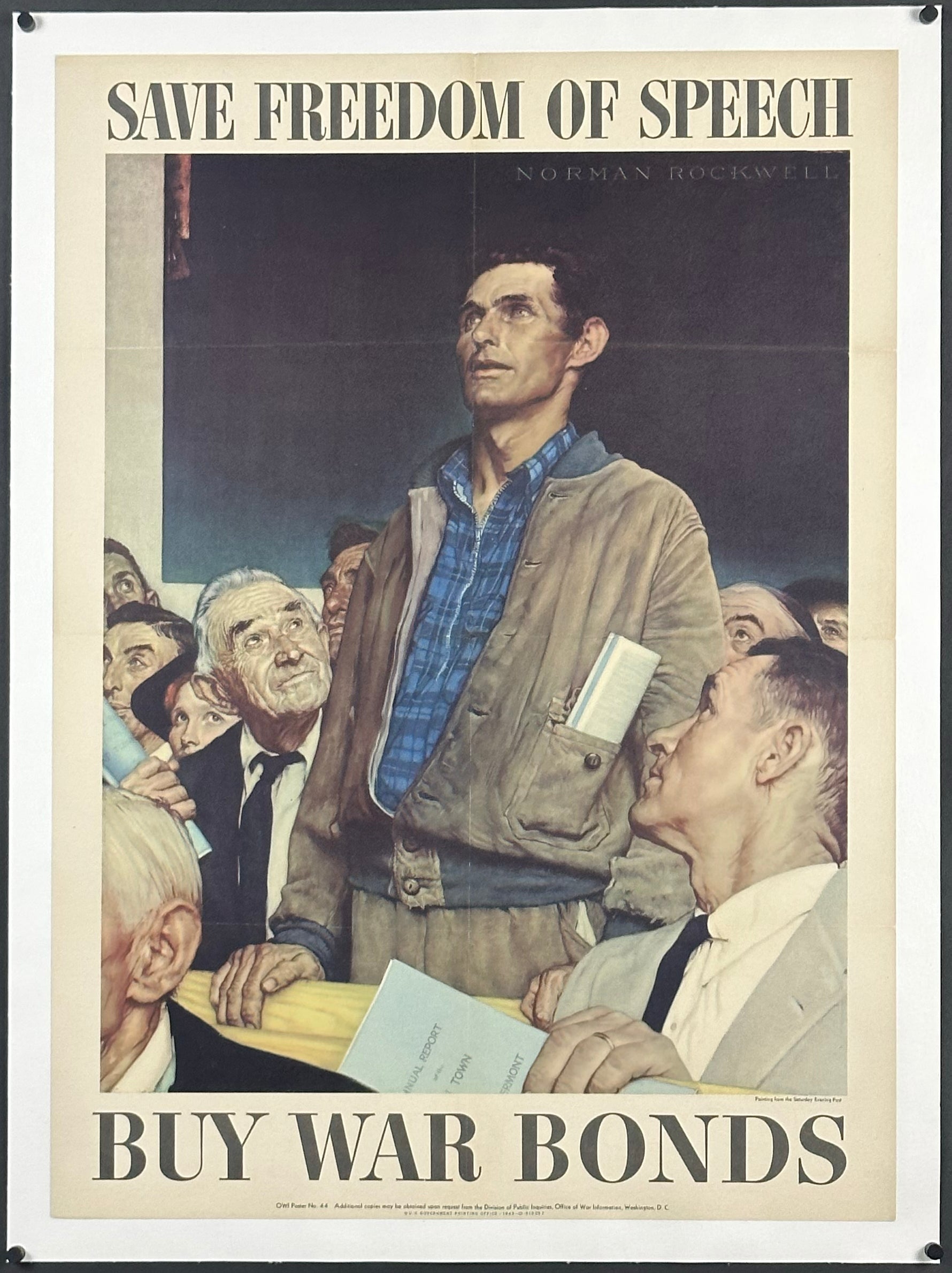 "Save Freedom Of Speech" WWII OWI #44 Home Front Poster (Small Format) by Norman Rockwell (1943) - posterpalace.com