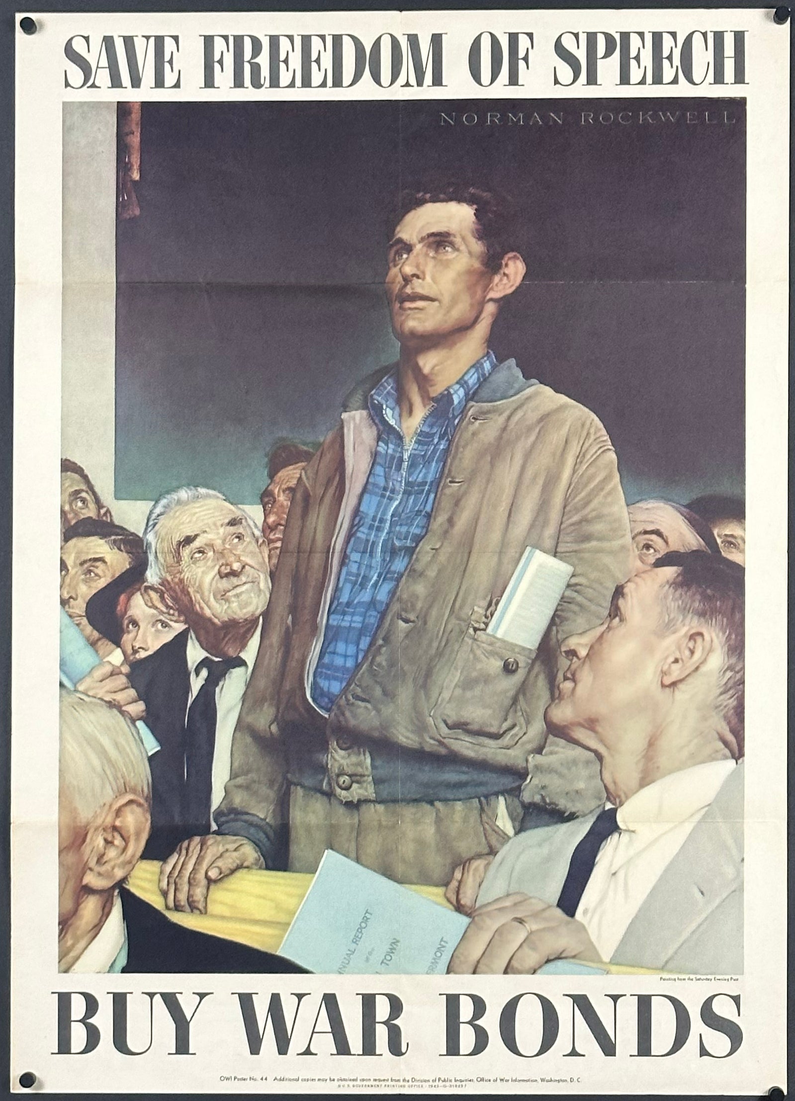 "Save Freedom Of Speech" WWII OWI #44 Home Front Poster (Small Format) by Norman Rockwell (1943) - posterpalace.com