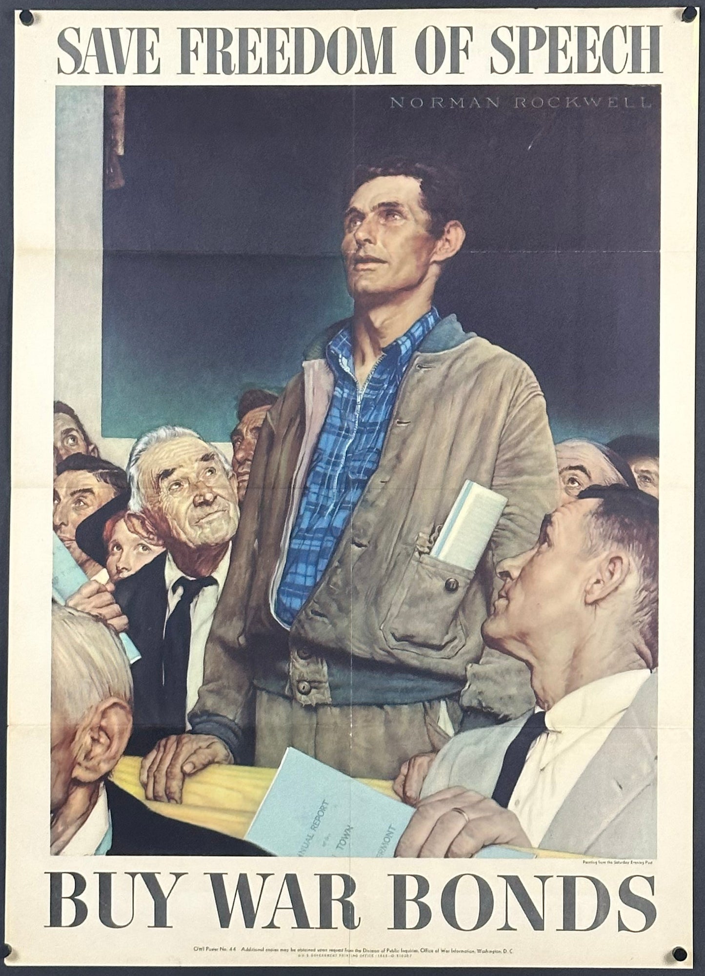 "Save Freedom Of Speech" WWII OWI #44 Home Front Poster (Small Format Version) by Norman Rockwell (1943) - posterpalace.com