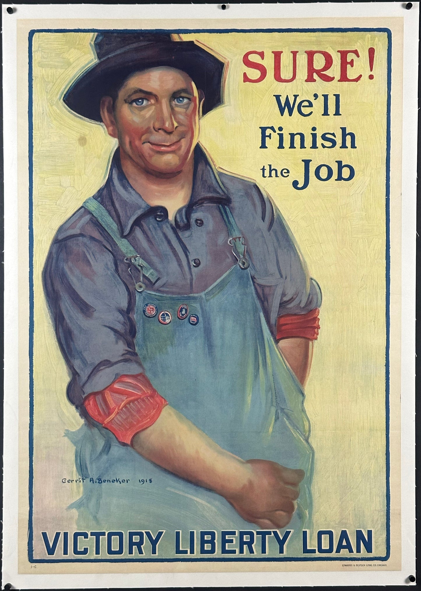 "Sure! We'll Finish The Job" War Bond WWI Home Front Poster by Gerrit A. Beneker (1918) - posterpalace.com