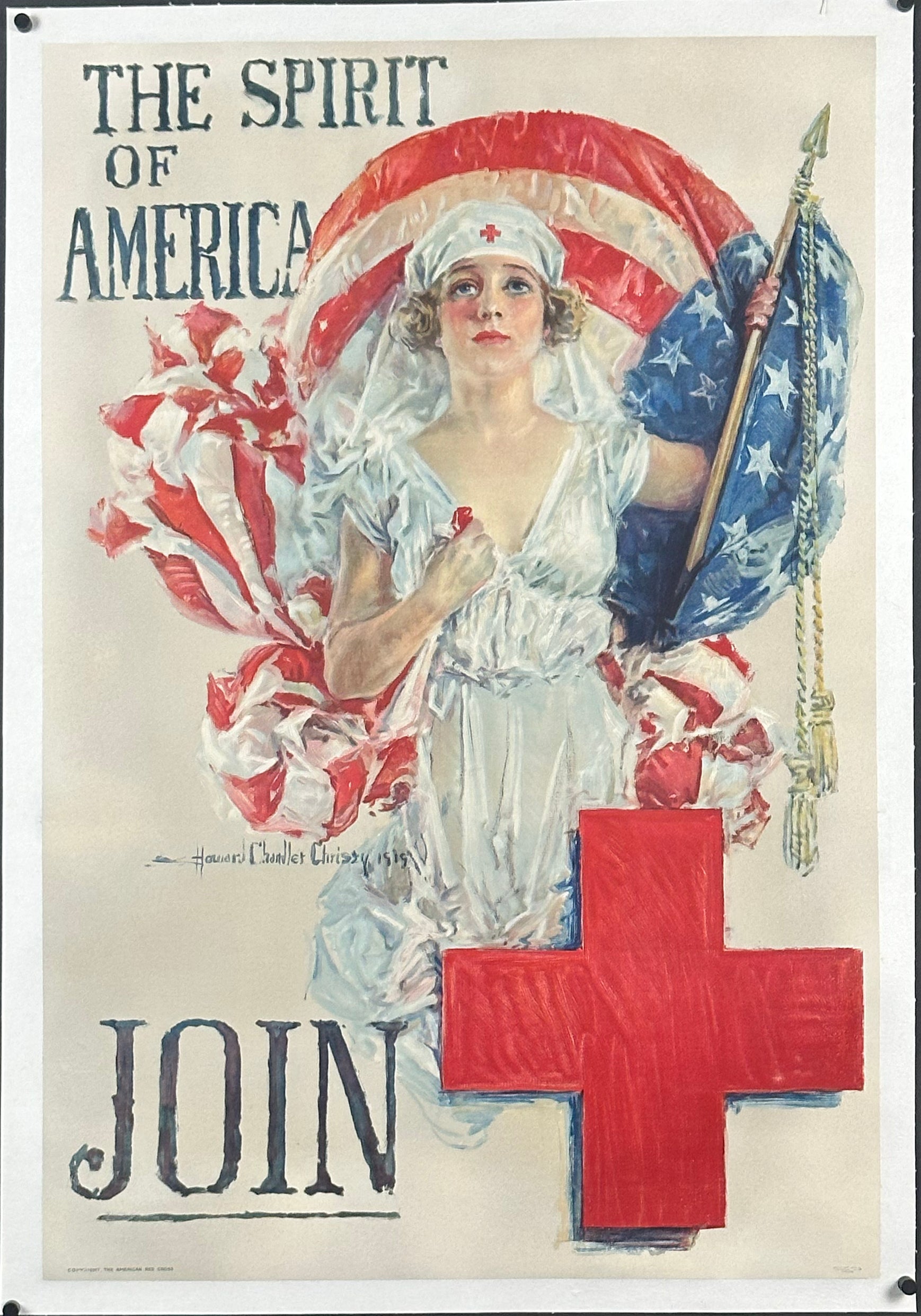 "The Spirit Of America" WWI Red Cross Recruitment Poster by Howard Chandler Christy (1919) - posterpalace.com