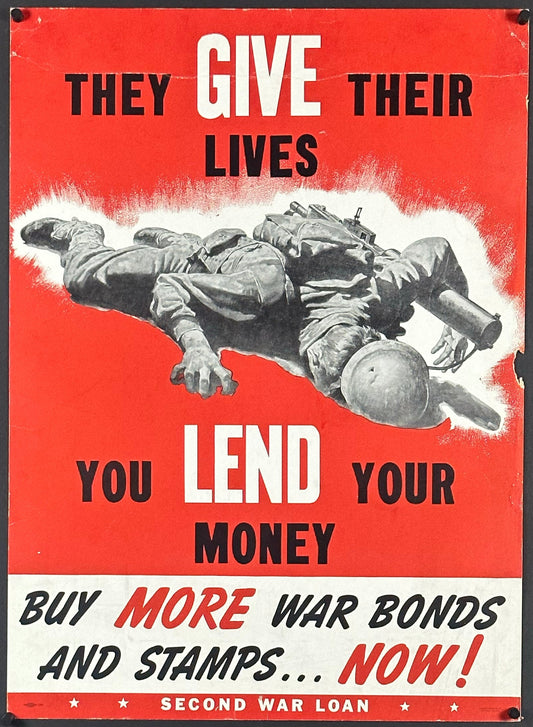 "They Give Their Lives..." WWII War Bonds Window Card (c. 1940s) - posterpalace.com