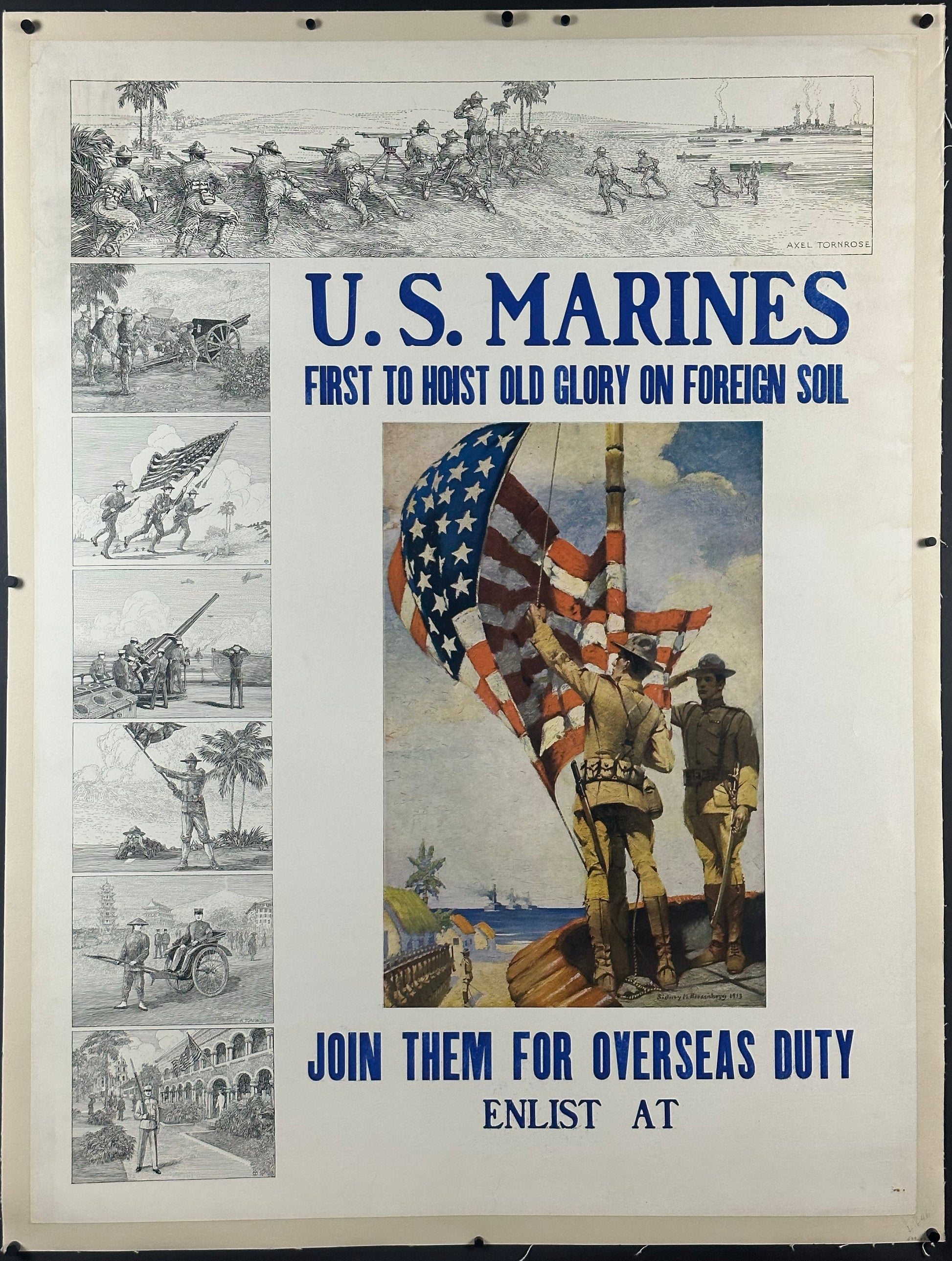 "US Marines First To Hoist Old Glory" Marines Recruitment Poster by Sidney Riesenberg & Axel Tornrose (c. 1913) - posterpalace.com