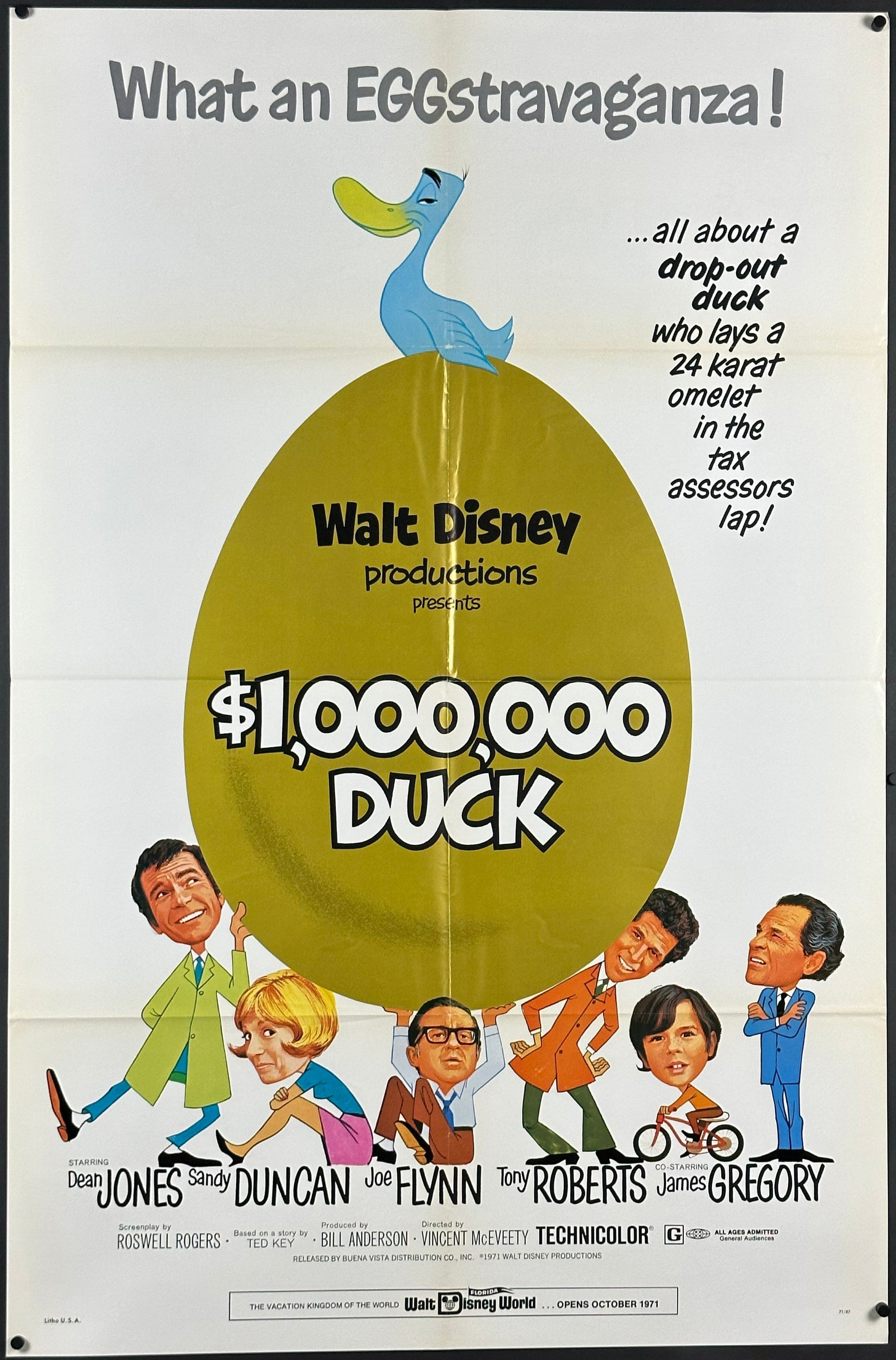 Walt Disney's $1,000,000 Duck (aka The Million Dollar Duck) w/ Disney World Plug US One Sheet (1971) - ORIGINAL RELEASE - posterpalace.com