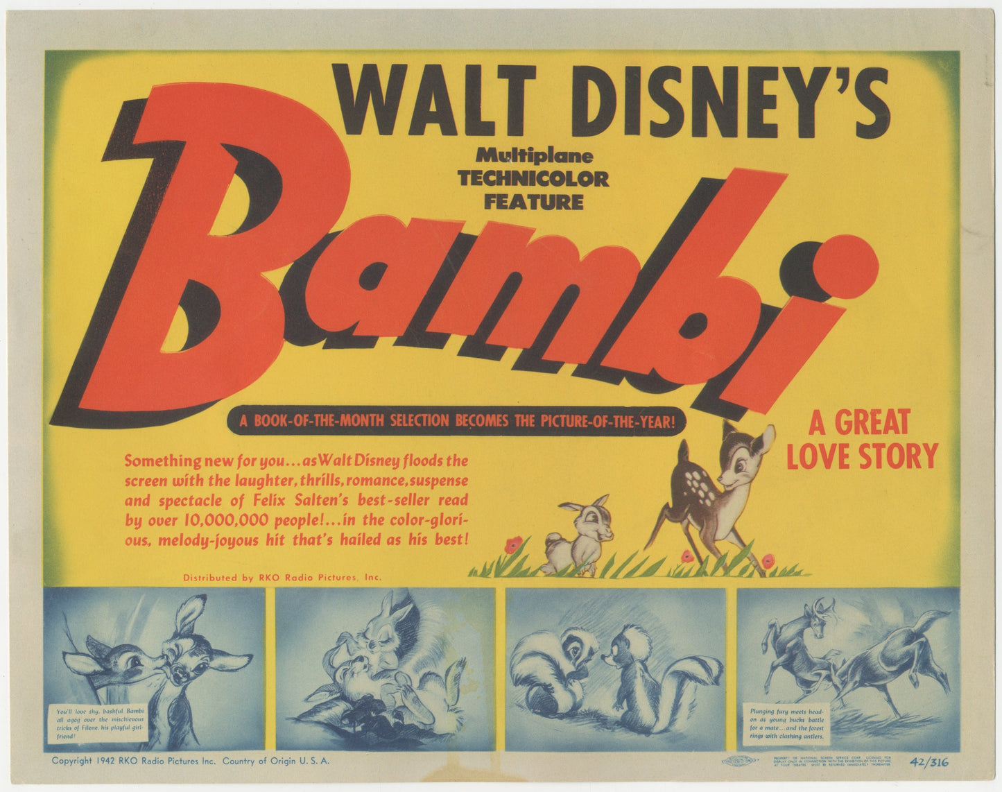 Walt Disney's Bambi US Title Lobby Card (1942) - ORIGINAL RELEASE - posterpalace.com