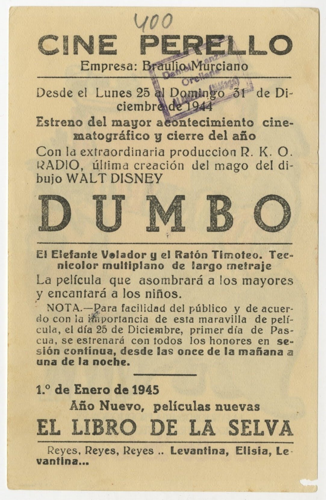 Walt Disney's Dumbo Spanish Herald (R 1944) - posterpalace.com
