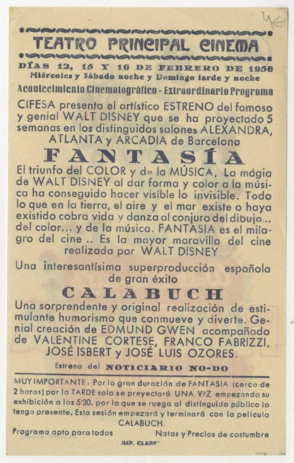 Walt Disney's Fantasia Spanish Herald (R 1958) - posterpalace.com