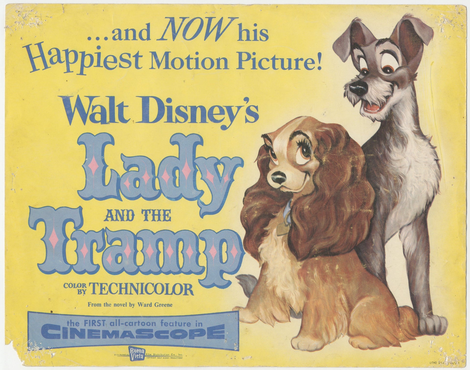 Walt Disney's Lady And The Tramp Vintage US Title Lobby Card