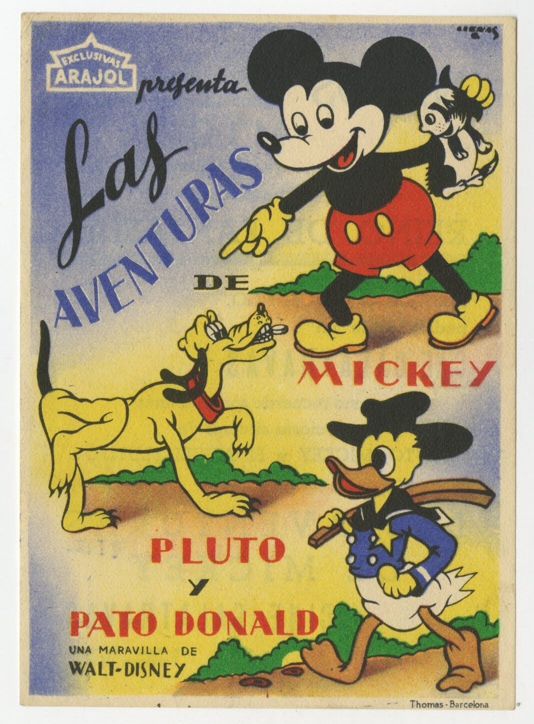 Walt Disney's Las Aventuras de Mickey, Pluto y Pato Donald Spanish Herald (ca. 1950s) - ORIGINAL RELEASE - posterpalace.com