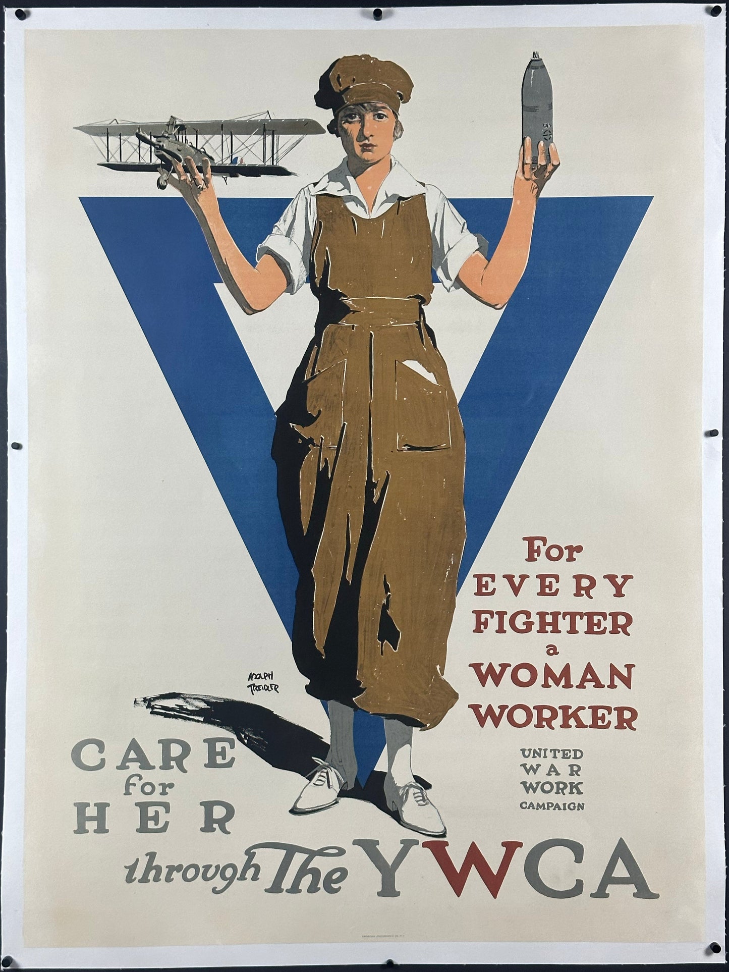 "For Every Fighter A Woman Worker" YWCA WWI Home Front Poster by Adolph Triedler (1919) - posterpalace.com